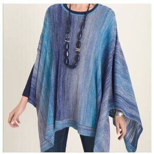 Chico's Womens Knit Poncho Size Small Medium Blue Ombre Lightweight Boho NEW